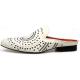Fiesso White Genuine Suede Rhinestone Ornamented Slip On Shoes FI7420.